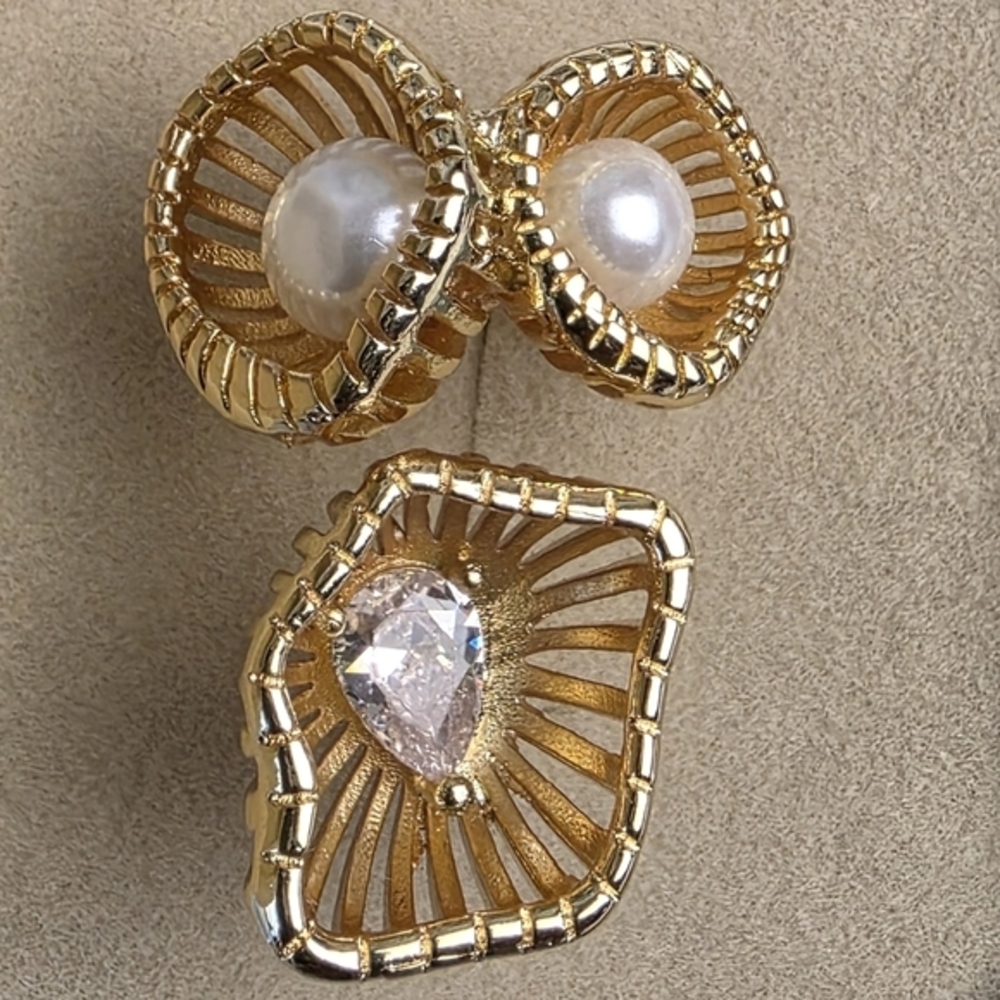 14K Gold Plated‎ Sterling Pearl CZ Ring - Picture 9 of 9